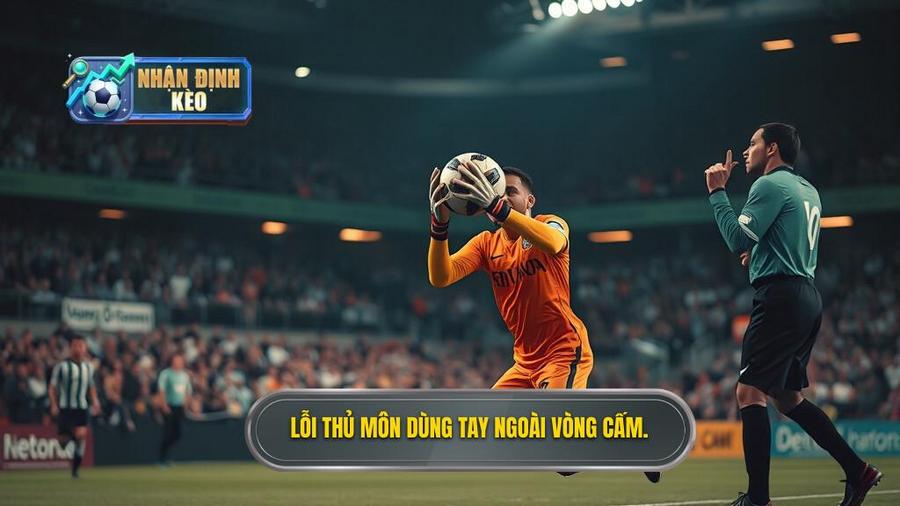 1. Lỗi thủ môn dùng tay ngoài vòng cấm.